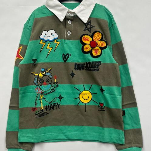 MATRI Kid's Long Sleeve Polo Shirt With Heavy Print Effects & Patch Works - Love to KleepKid's Polo ShirtKLEEPLove to Kleep