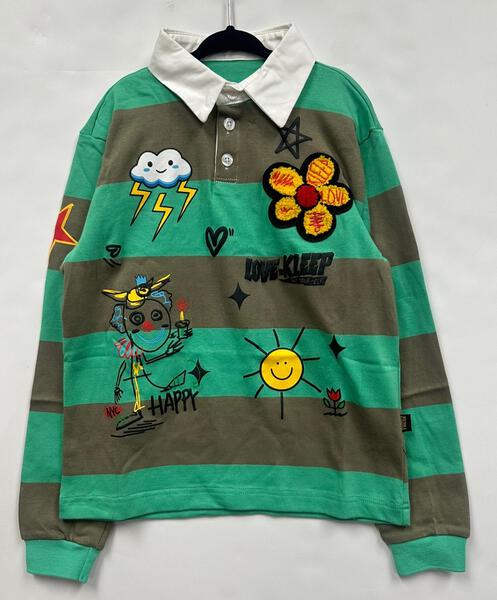 MATRI Kid's Long Sleeve Polo Shirt With Heavy Print Effects & Patch Works - Love to KleepKid's Polo ShirtKLEEPLove to Kleep