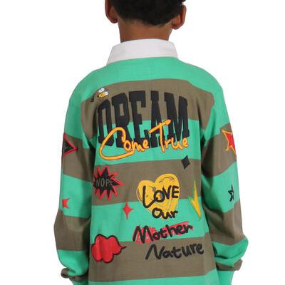 MATRI Kid's Long Sleeve Polo Shirt With Heavy Print Effects & Patch Works - Love to KleepKid's Polo ShirtKLEEPLove to Kleep