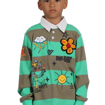 MATRI Kid's Long Sleeve Polo Shirt With Heavy Print Effects & Patch Works - Love to KleepKid's Polo ShirtKLEEPLove to Kleep
