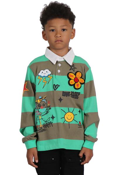 MATRI Kid's Long Sleeve Polo Shirt With Heavy Print Effects & Patch Works - Love to KleepKid's Polo ShirtKLEEPLove to Kleep