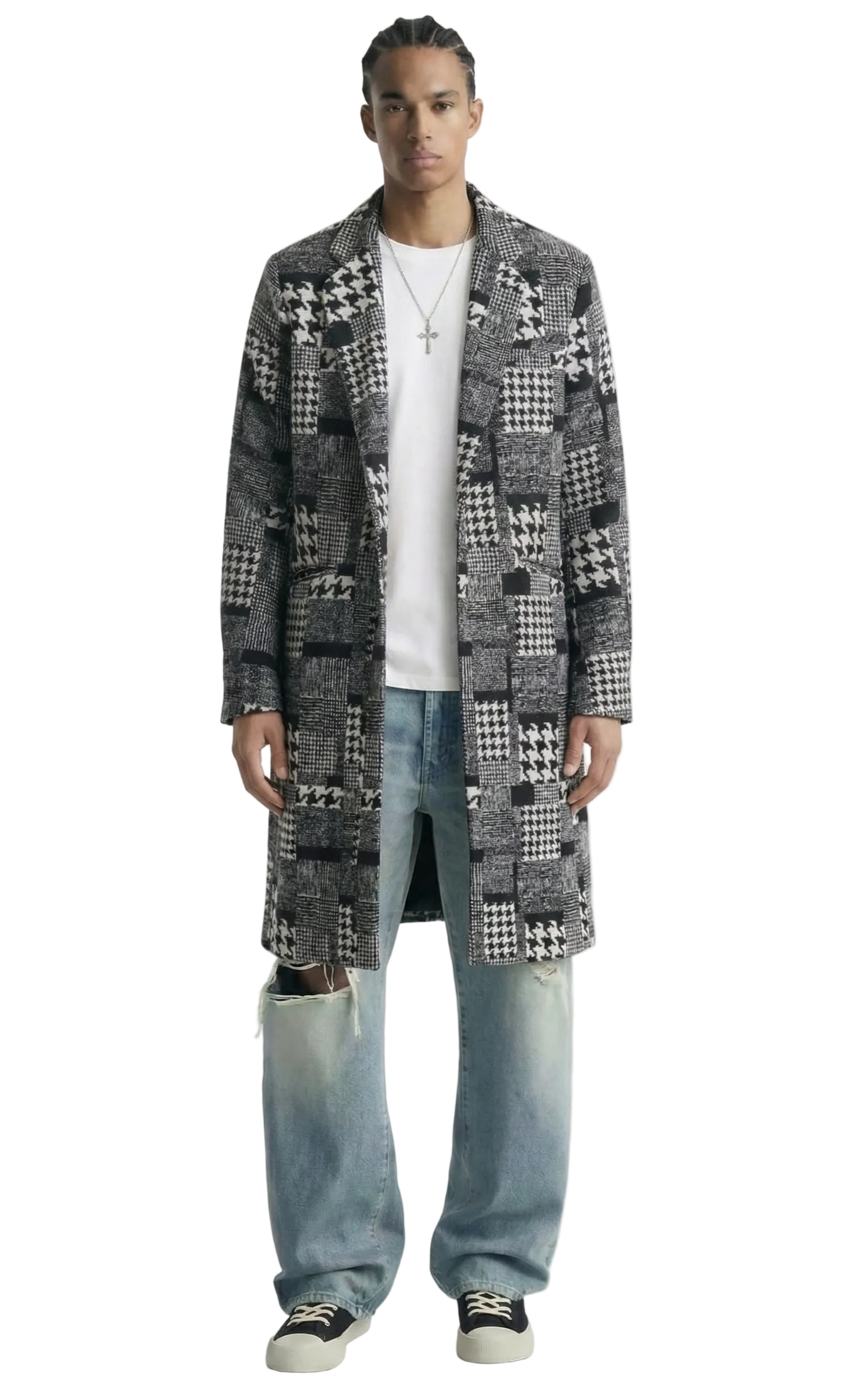 Neo black and white houndstooth pattern Wool Coat Jacket – Love to