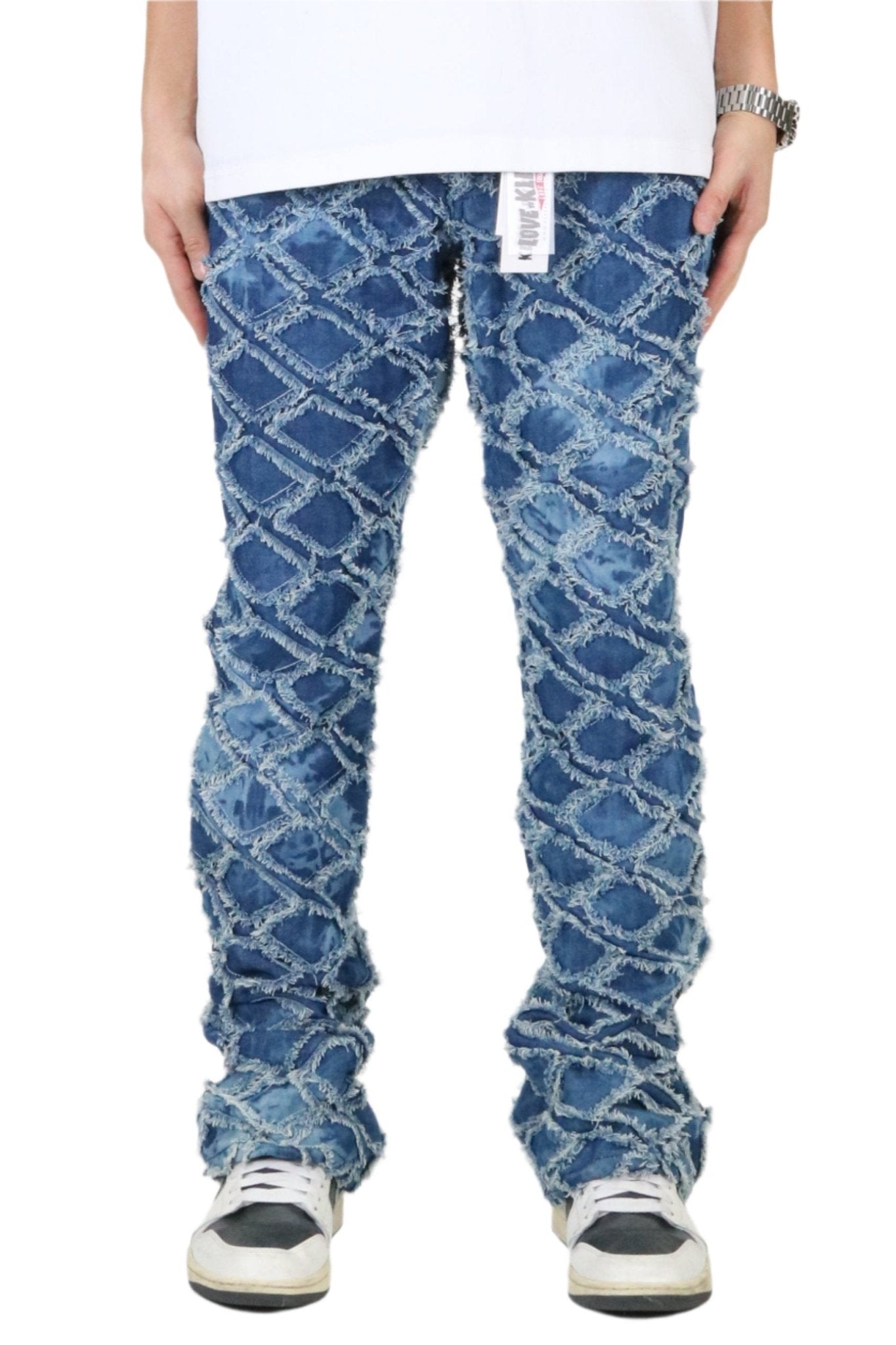 HYDRA Men's premium rip&repair flare stacked fit quilted denim pants - Love to KleepMen's PantsKLEEPLove to Kleep