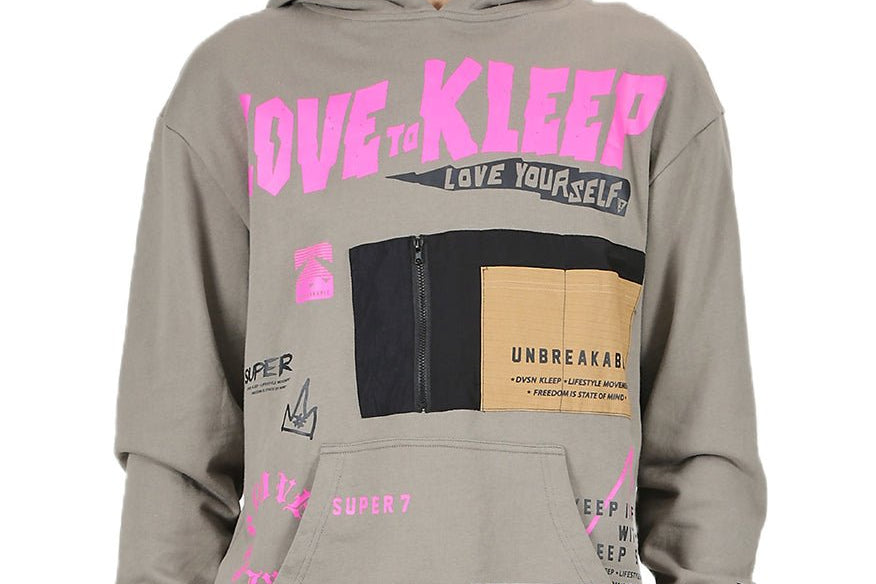 ASH GREY Men's Premium French Terry Graphic Pullover Hoodie - Love to KleepMen's SweatshirtKLEEPLove to Kleep