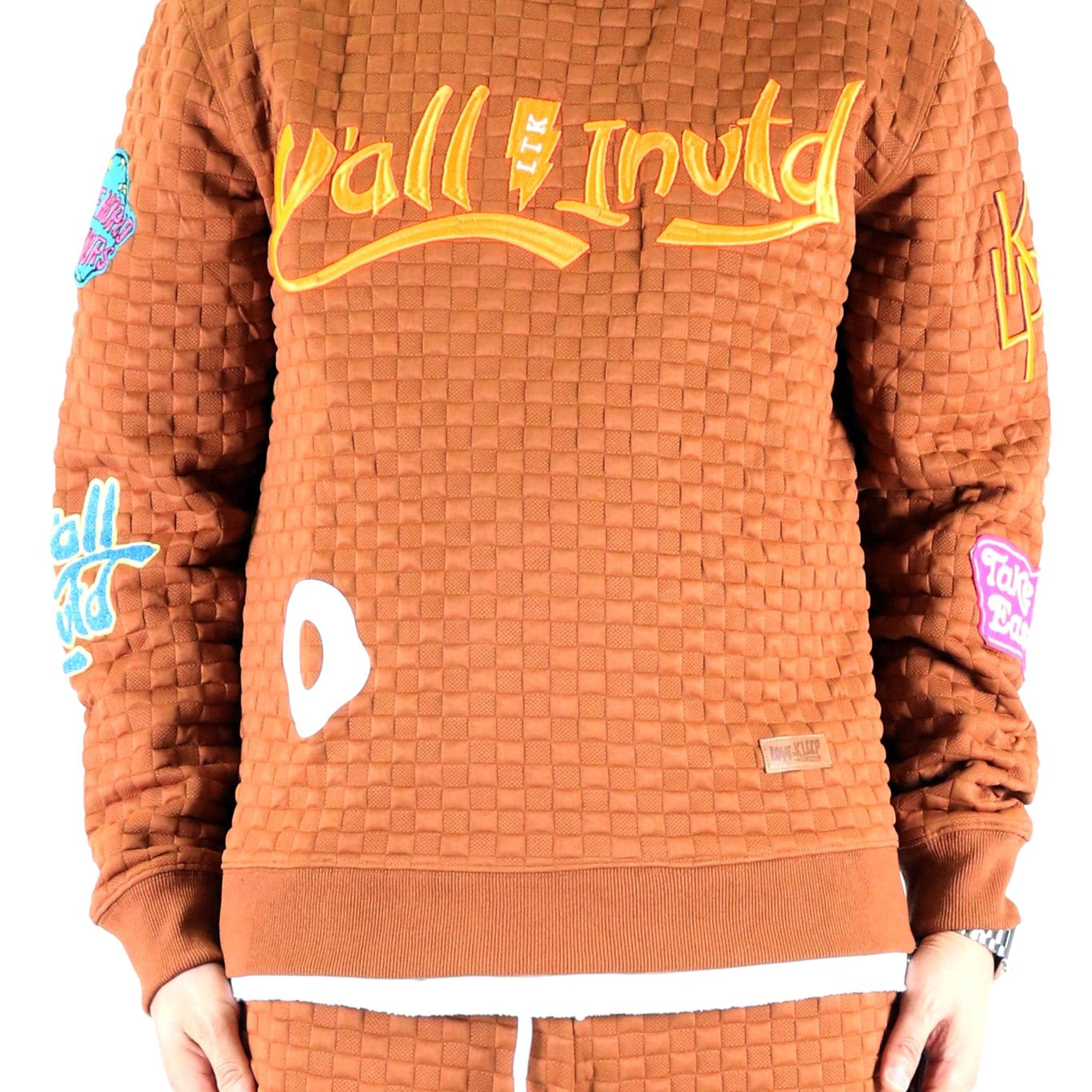 BRONCE Waffle Square Pattern crewneck pullover with patches - Love to KleepMen's SweatshirtKLEEPLove to Kleep