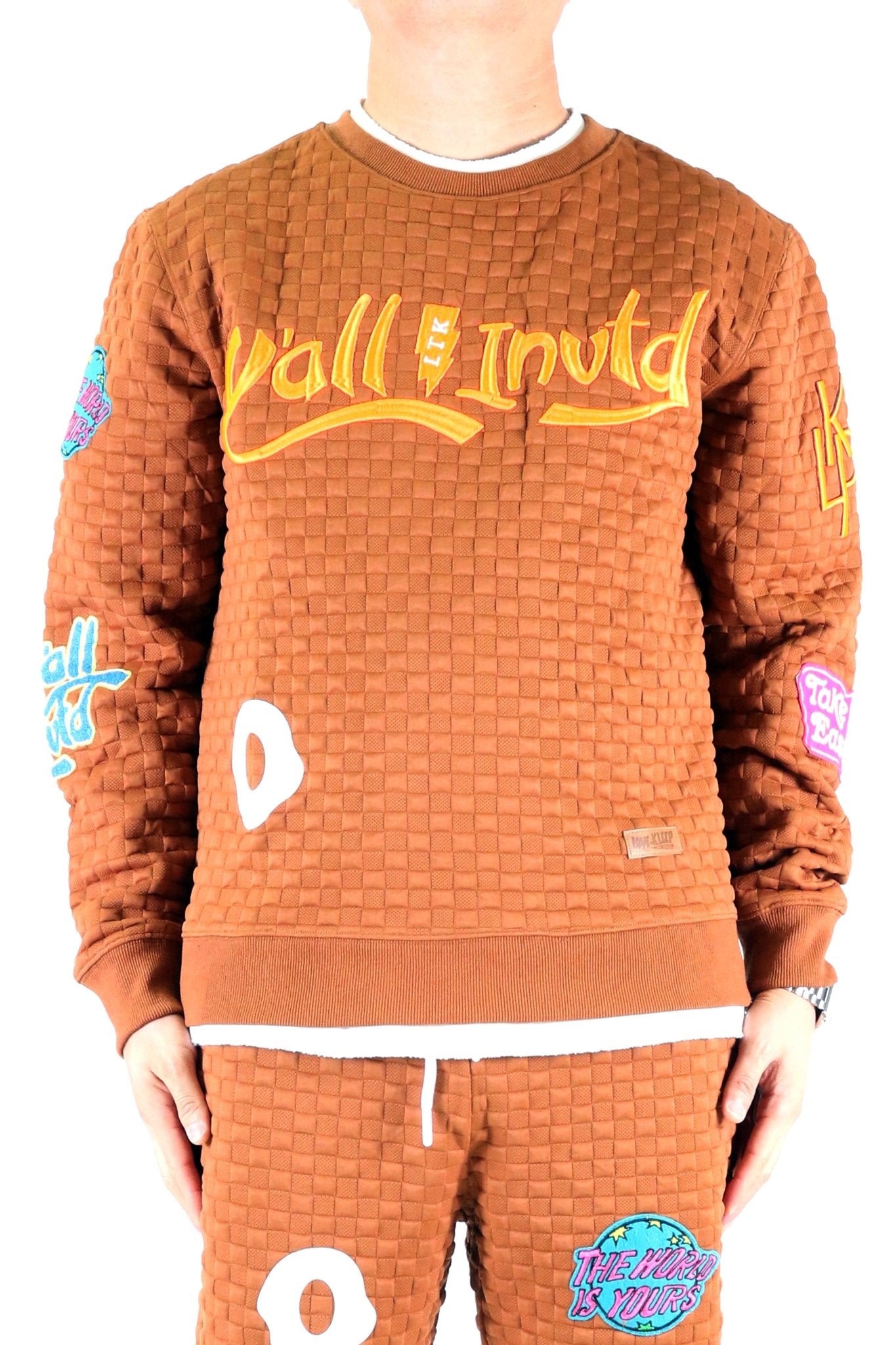 BRONCE Waffle Square Pattern crewneck pullover with patches - Love to KleepMen's SweatshirtKLEEPLove to Kleep