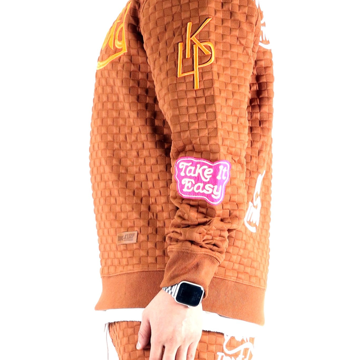 BRONCE Waffle Square Pattern crewneck pullover with patches - Love to KleepMen's SweatshirtKLEEPLove to Kleep