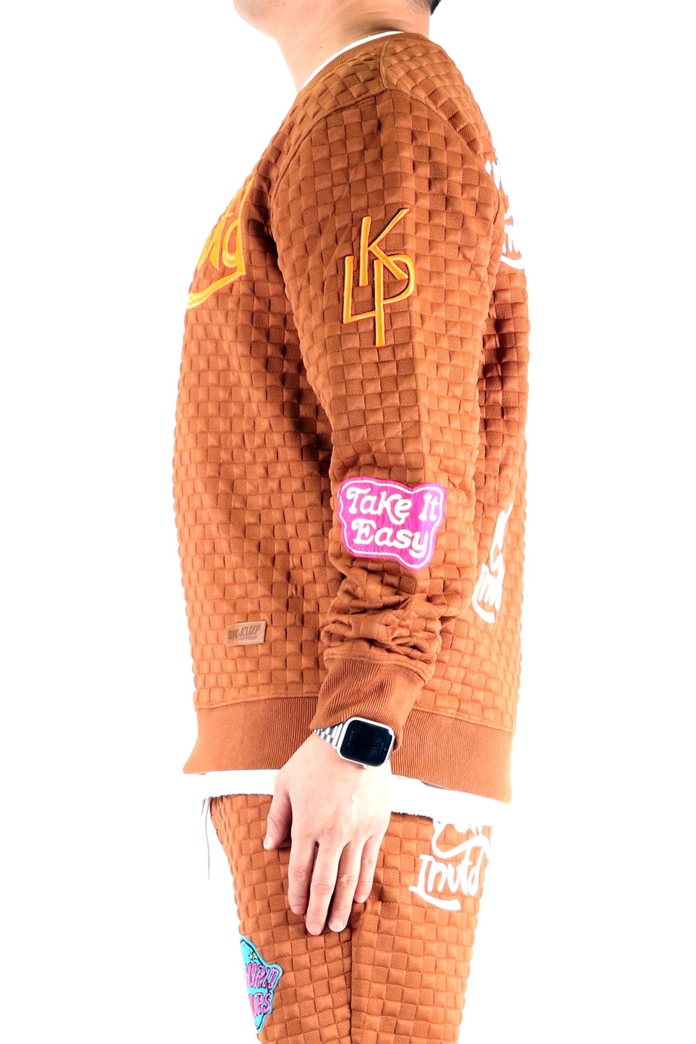 BRONCE Waffle Square Pattern crewneck pullover with patches - Love to KleepMen's SweatshirtKLEEPLove to Kleep