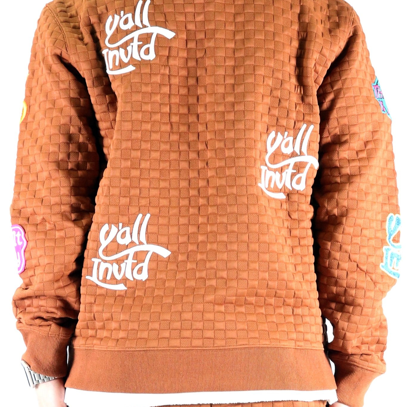 BRONCE Waffle Square Pattern crewneck pullover with patches - Love to KleepMen's SweatshirtKLEEPLove to Kleep