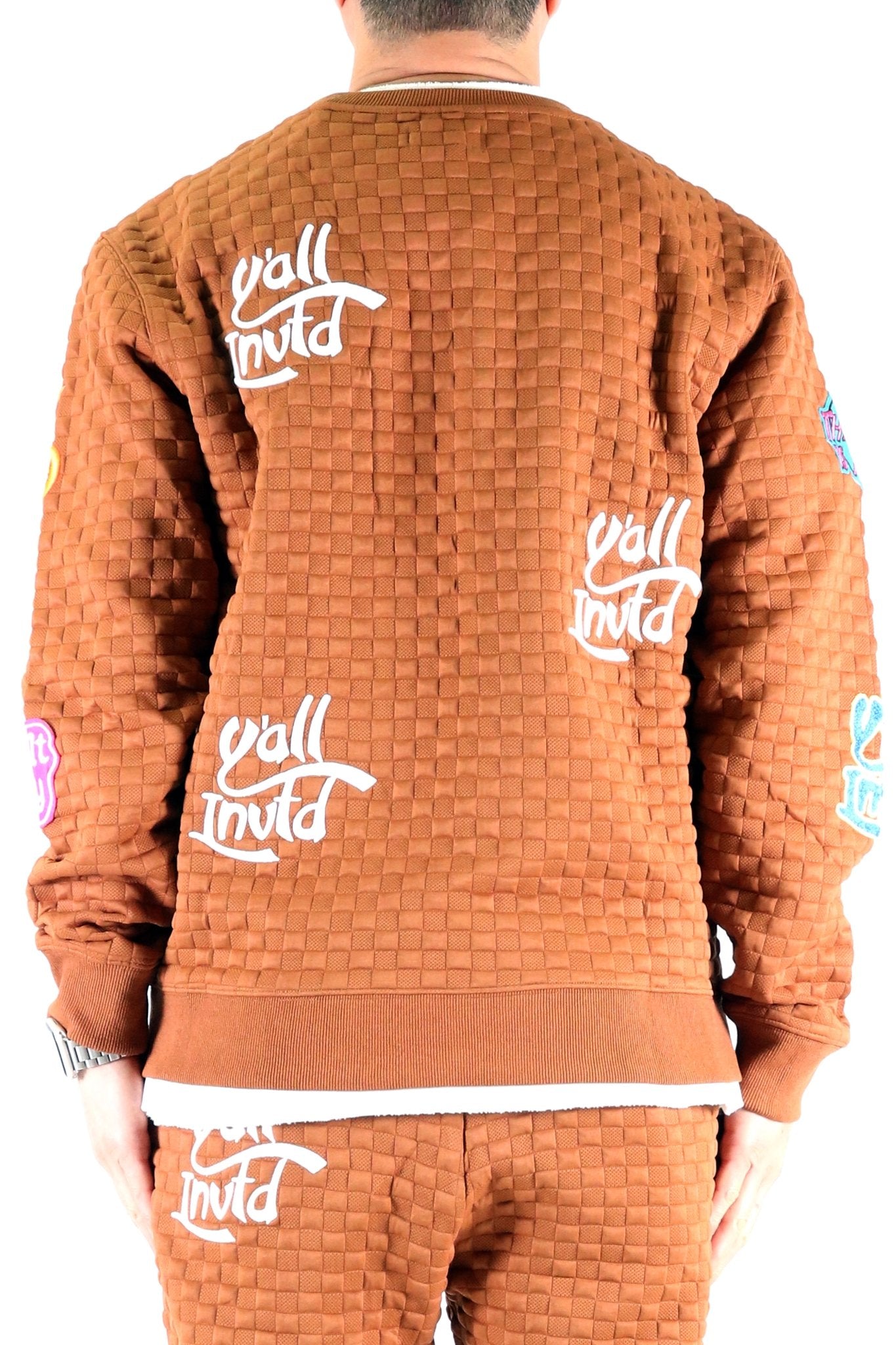 BRONCE Waffle Square Pattern crewneck pullover with patches - Love to KleepMen's SweatshirtKLEEPLove to Kleep