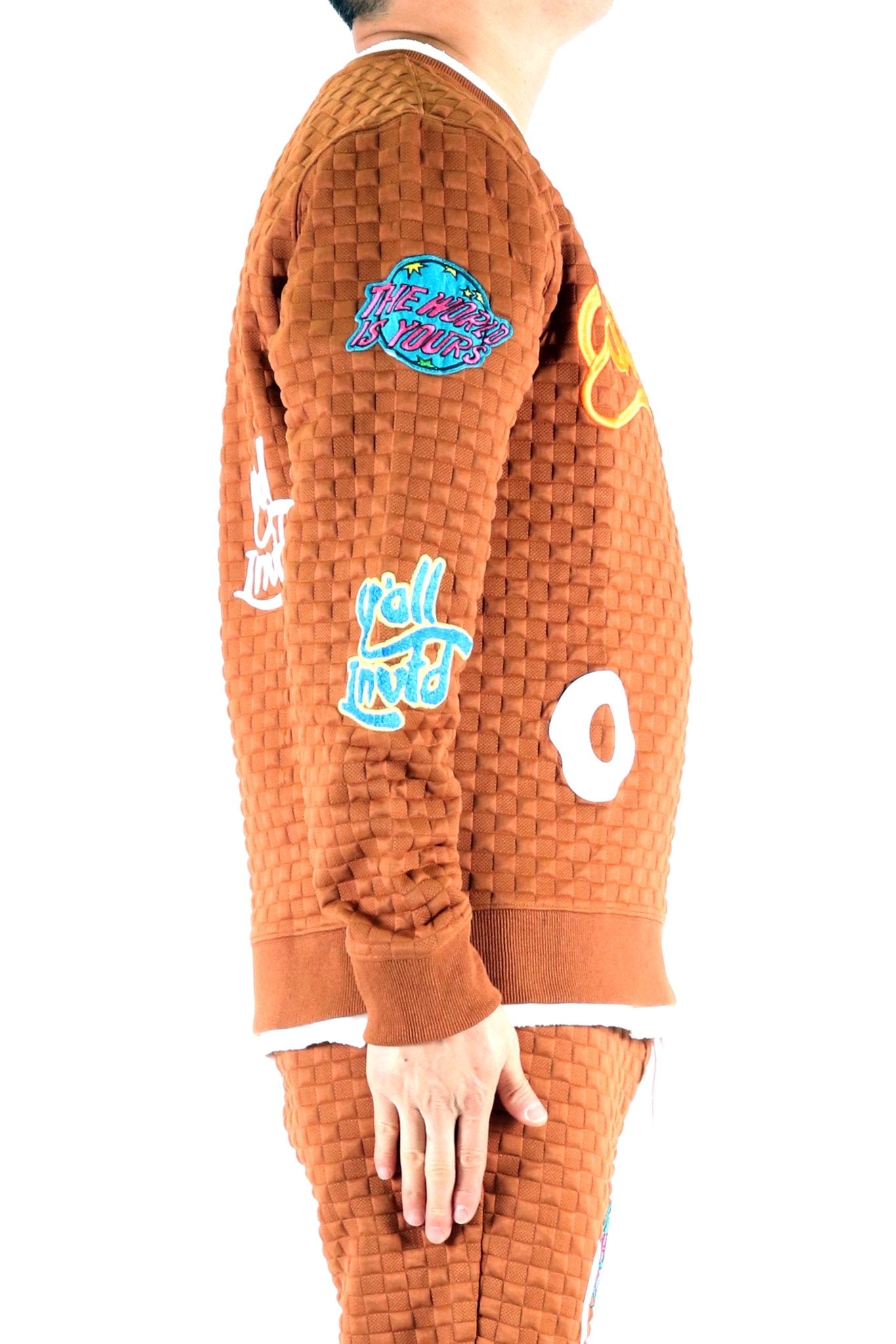BRONCE Waffle Square Pattern crewneck pullover with patches - Love to KleepMen's SweatshirtKLEEPLove to Kleep
