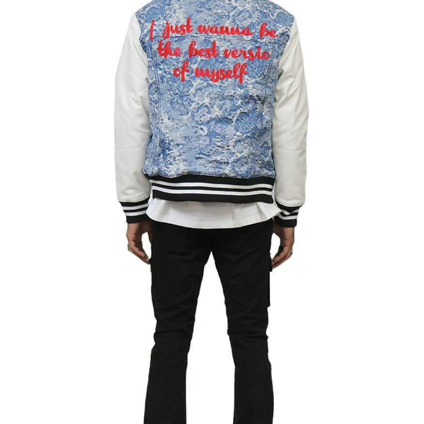 FLEX Men's Jacquard Body with faux Leather Sleeve Varsity Jacket - Love to KleepMen's JacketKLEEPLove to Kleep