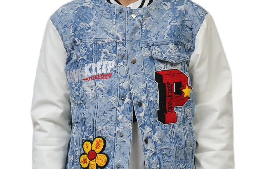 FLEX Men's Jacquard Body with faux Leather Sleeve Varsity Jacket - Love to KleepMen's JacketKLEEPLove to Kleep