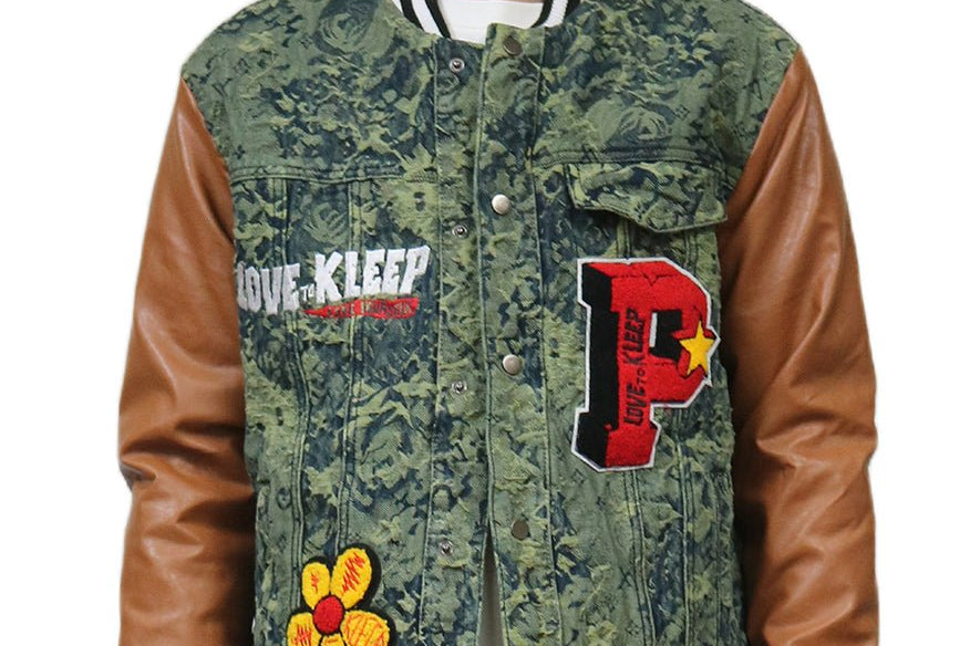 ROBIN Men's Jacquard Body with faux Leather Sleeve Varsity Jacket - Love to KleepMen's JacketKLEEPLove to Kleep