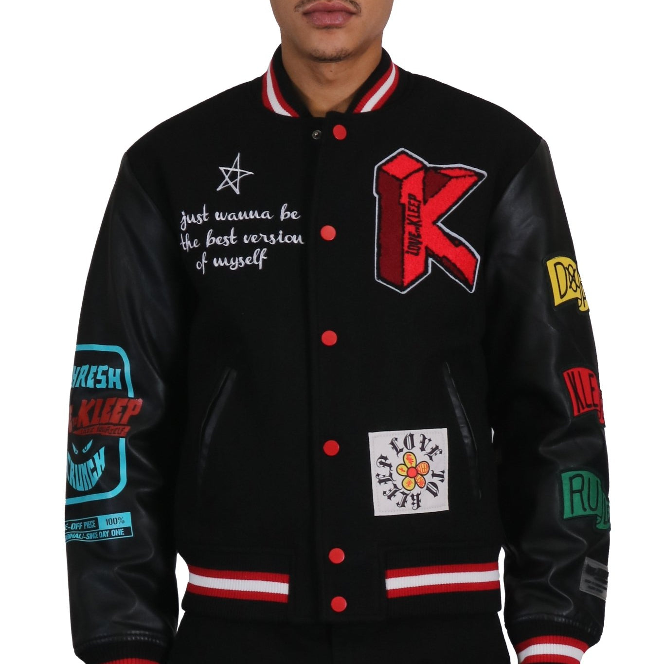 IRENE Men's Melton Body with Faux Leather Sleeve Varsity Jacket - Love to KleepMen's JacketKLEEPLove to Kleep