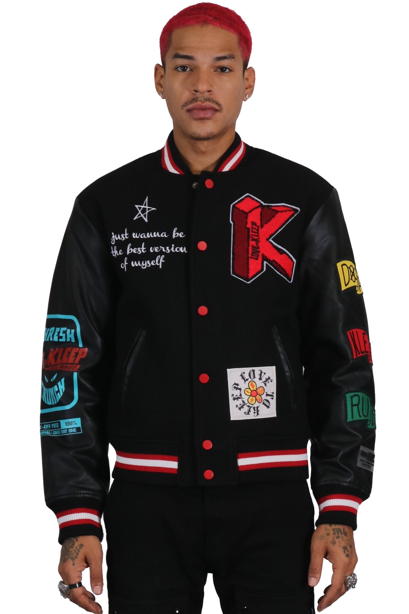 IRENE Men's Melton Body with Faux Leather Sleeve Varsity Jacket - Love to KleepMen's JacketKLEEPLove to Kleep