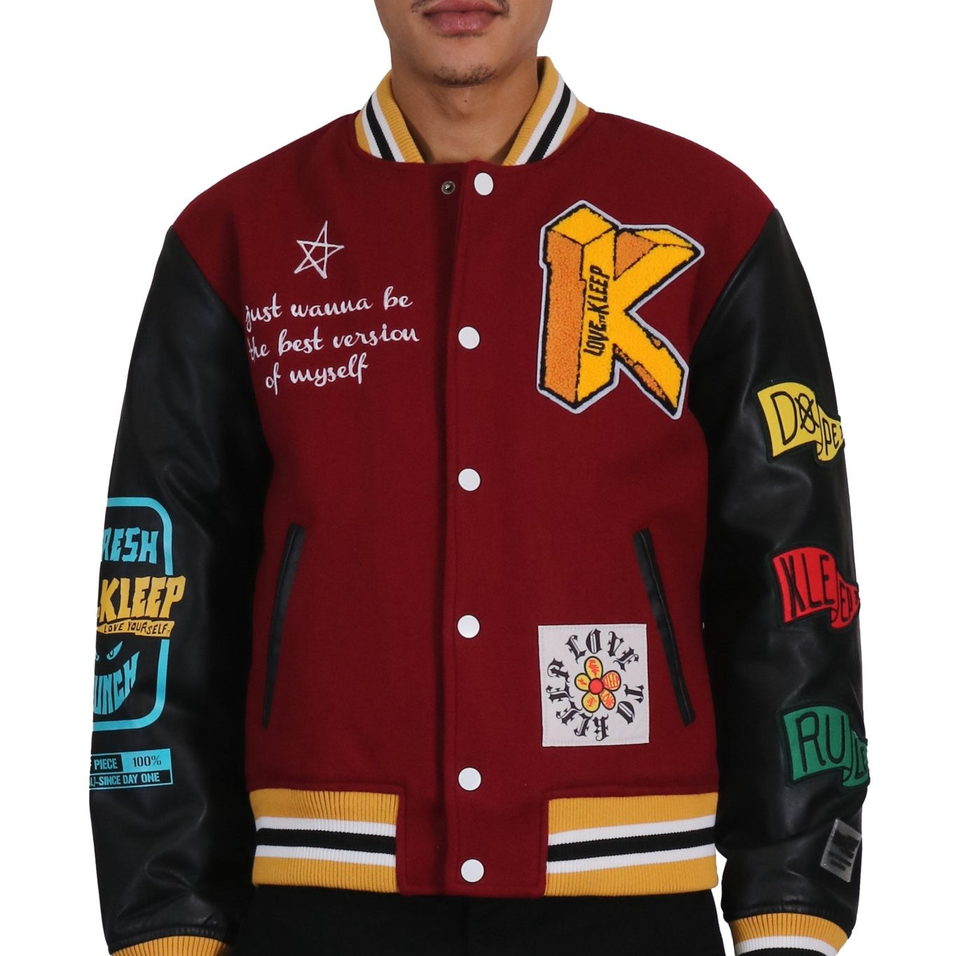 MAROON Men's Melton Body with Faux Leather Sleeve Varsity Jacket - Love to KleepMen's JacketKLEEPLove to Kleep