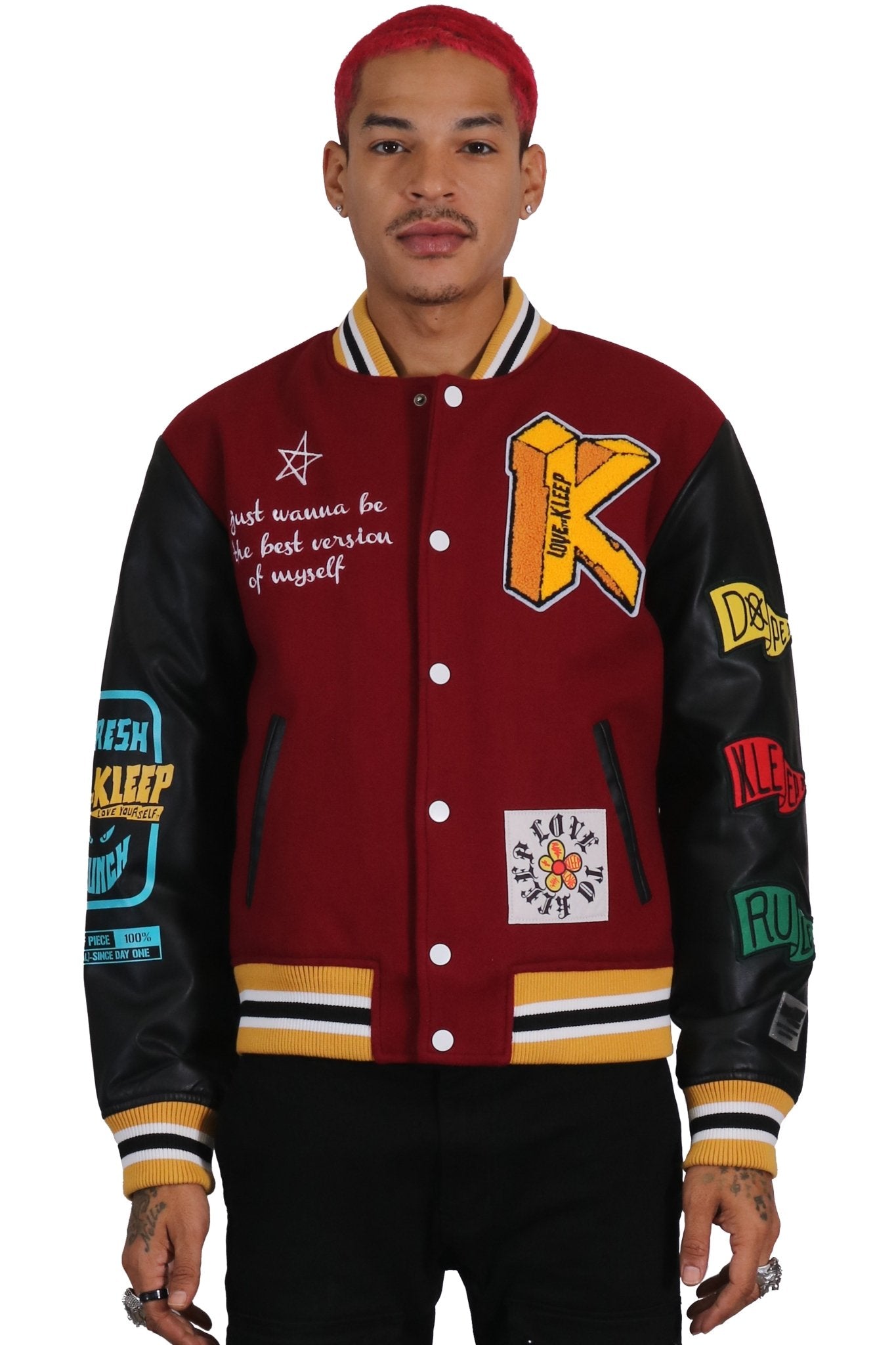 MAROON Men's Melton Body with Faux Leather Sleeve Varsity Jacket - Love to KleepMen's JacketKLEEPLove to Kleep