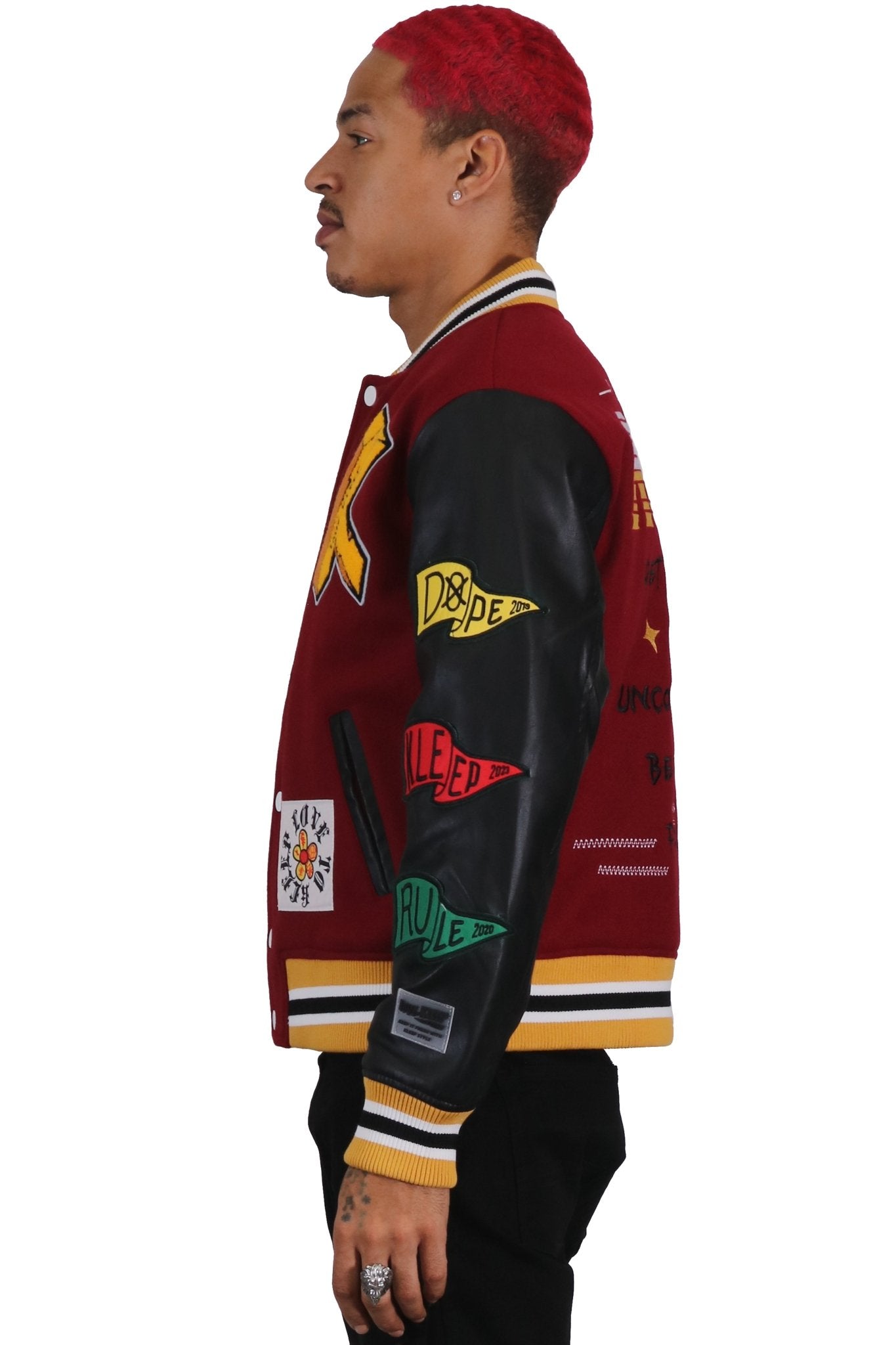 MAROON Men's Melton Body with Faux Leather Sleeve Varsity Jacket - Love to KleepMen's JacketKLEEPLove to Kleep