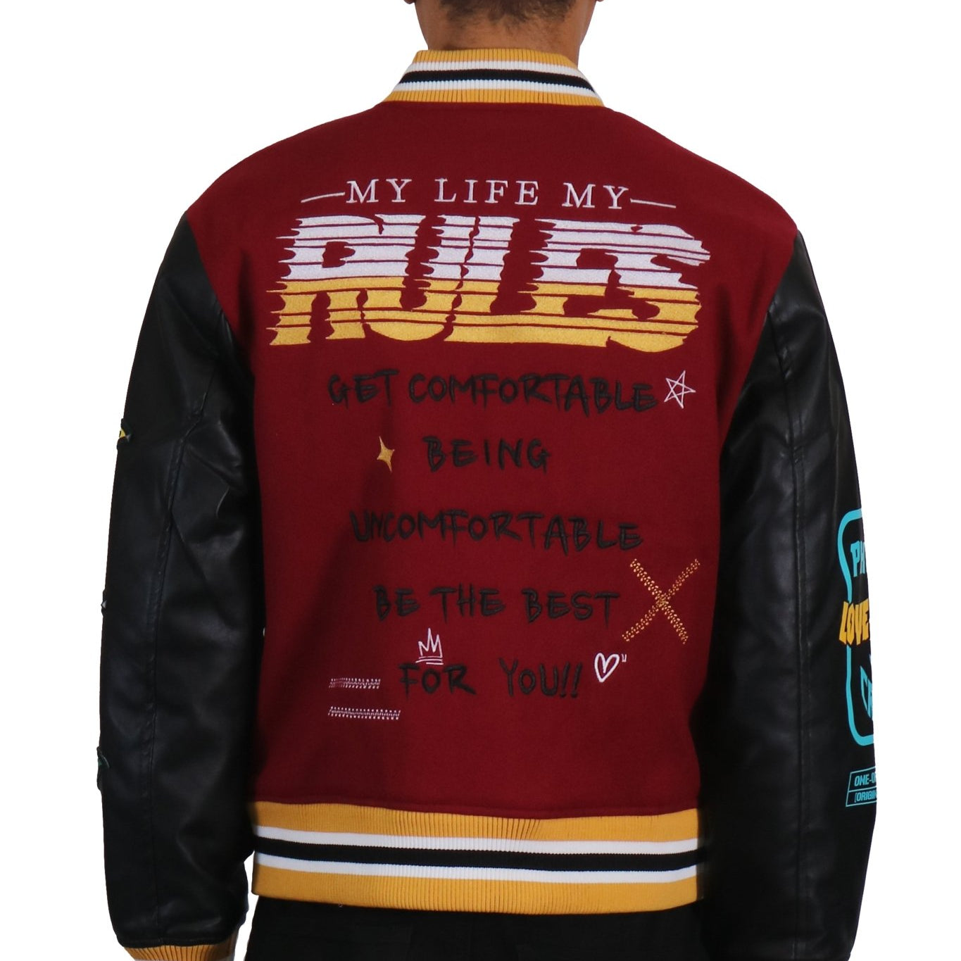 MAROON Men's Melton Body with Faux Leather Sleeve Varsity Jacket - Love to KleepMen's JacketKLEEPLove to Kleep