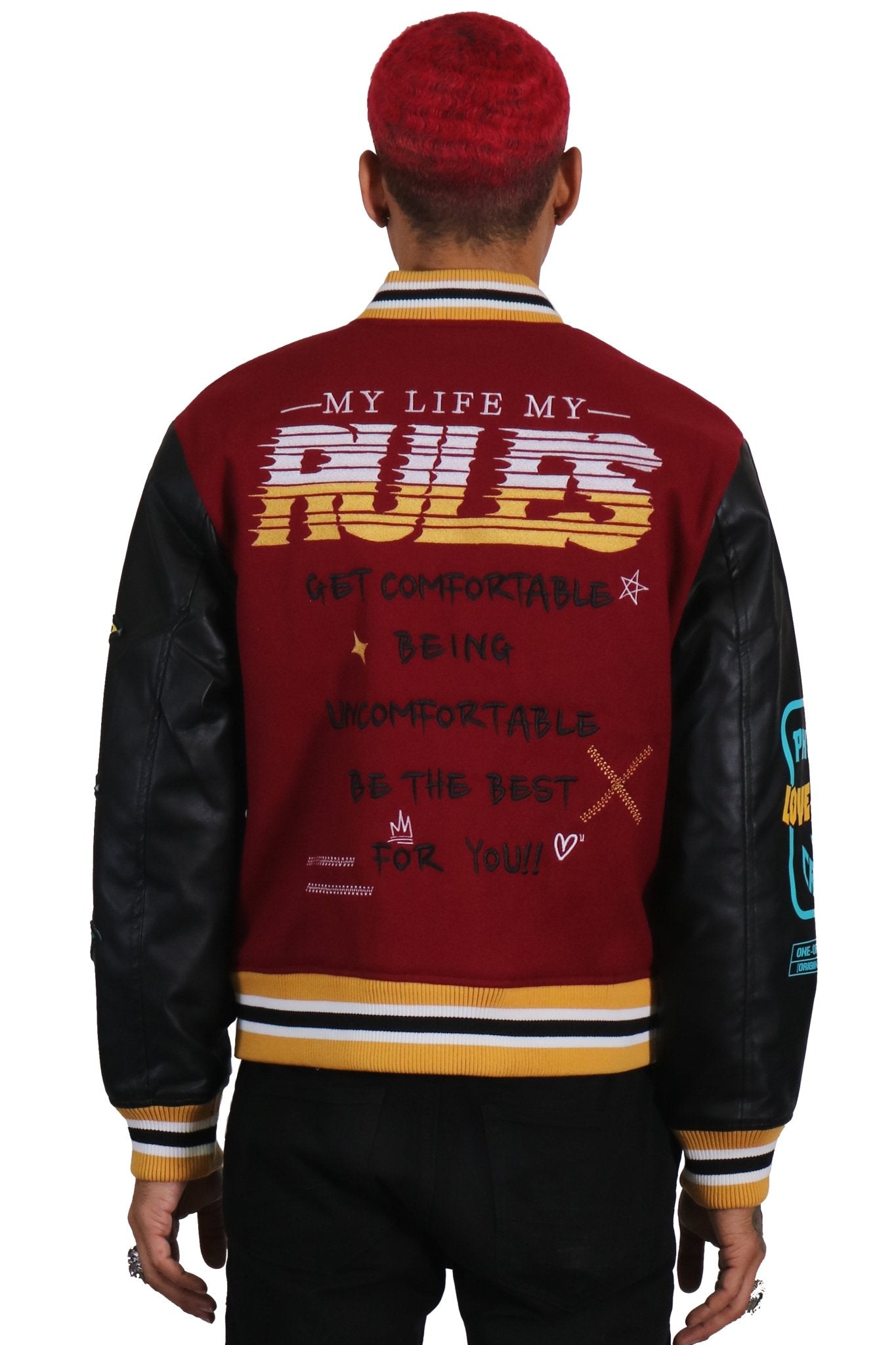 MAROON Men's Melton Body with Faux Leather Sleeve Varsity Jacket - Love to KleepMen's JacketKLEEPLove to Kleep