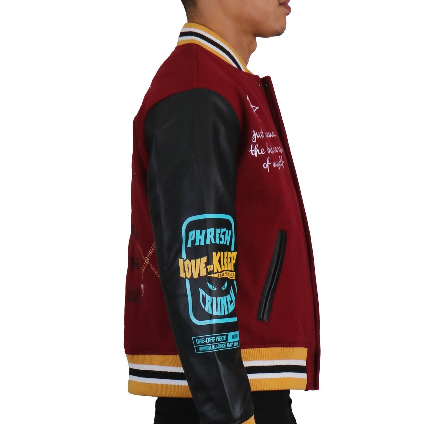 MAROON Men's Melton Body with Faux Leather Sleeve Varsity Jacket - Love to KleepMen's JacketKLEEPLove to Kleep