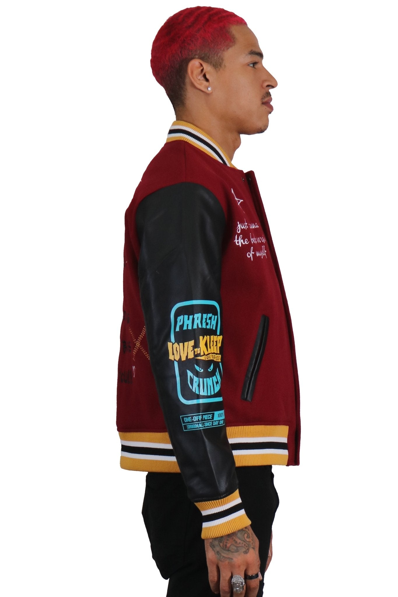 MAROON Men's Melton Body with Faux Leather Sleeve Varsity Jacket - Love to KleepMen's JacketKLEEPLove to Kleep