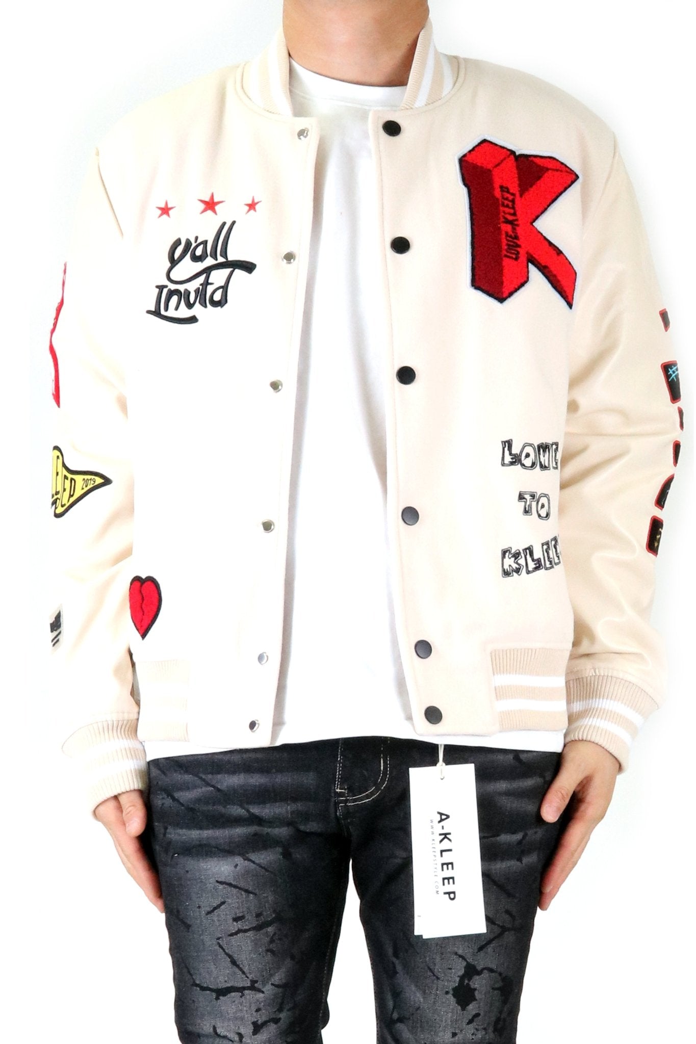 VUE Men's Melton Body with Faux Leather Sleeve Varsity Jacket - Love to KleepMen's JacketKLEEPLove to Kleep