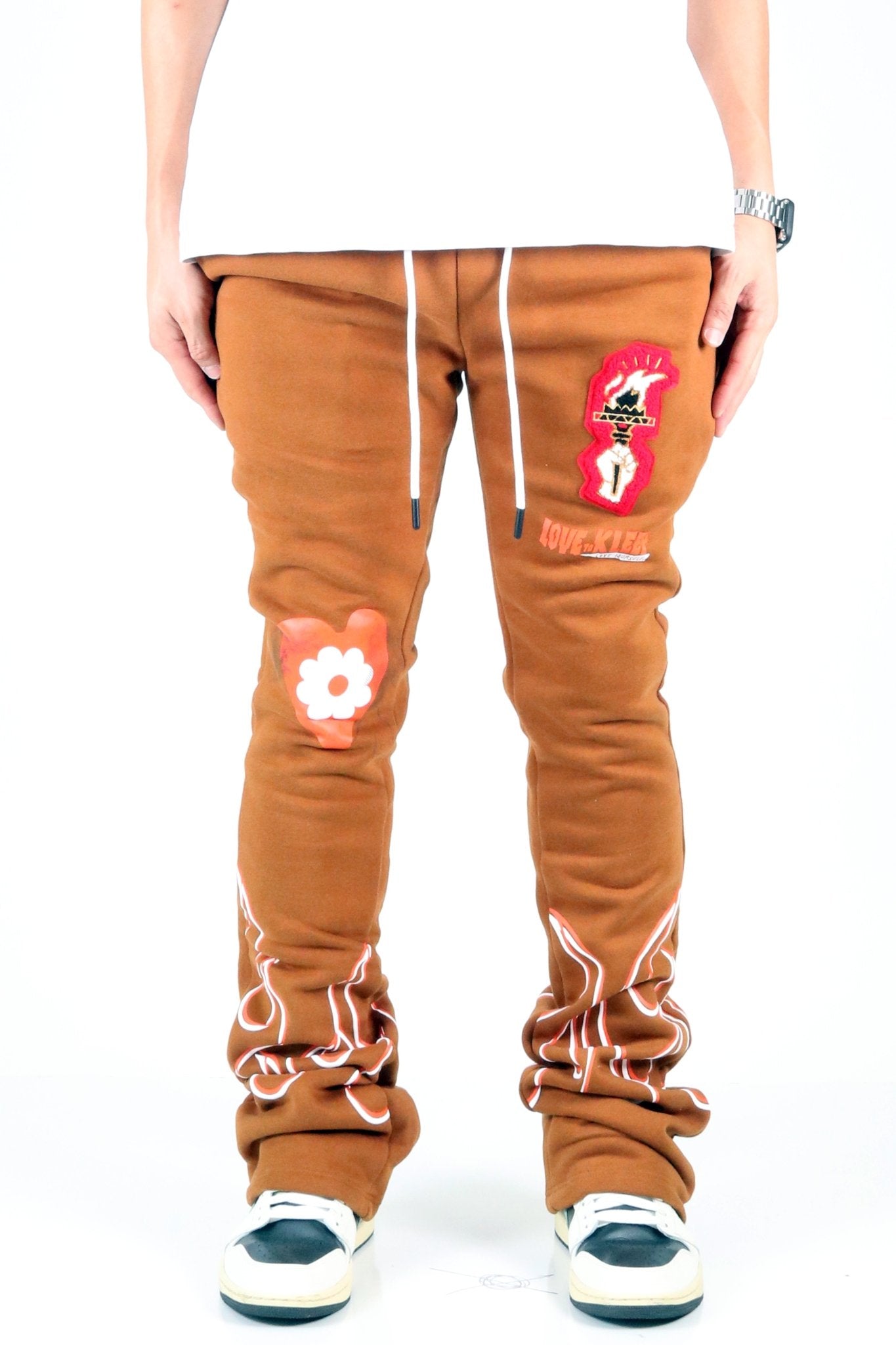 BRUNETTE Heavy weight brushed graphic skinny flare stacked pants - Love to KleepMen's SweatpantsKLEEPLove to Kleep