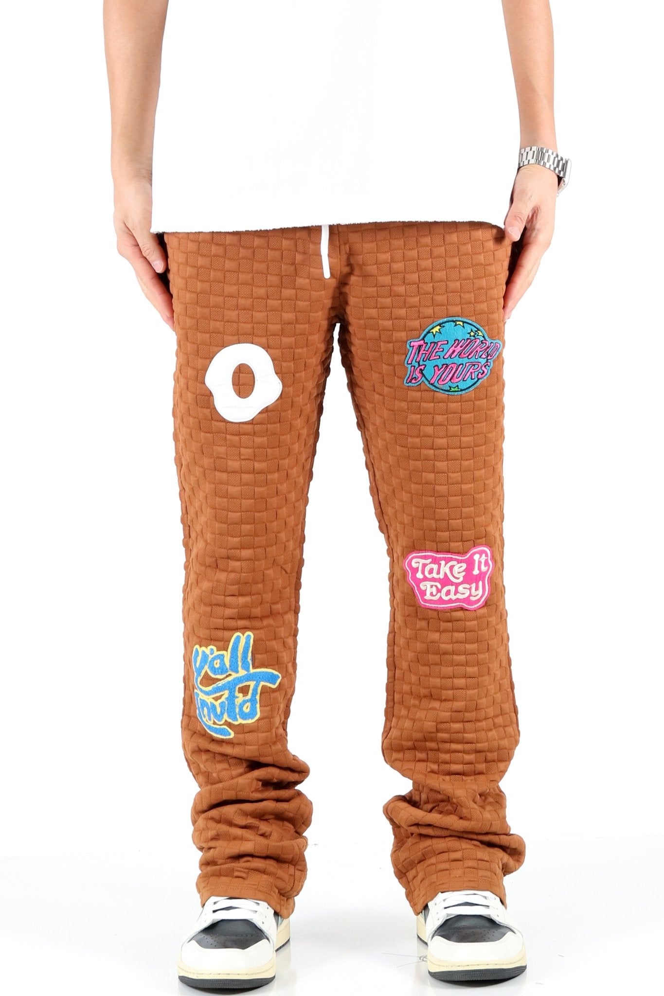 BRONCE Waffle square pattern Skinny Stacked Pants - Love to KleepMen's SweatpantsKLEEPLove to Kleep