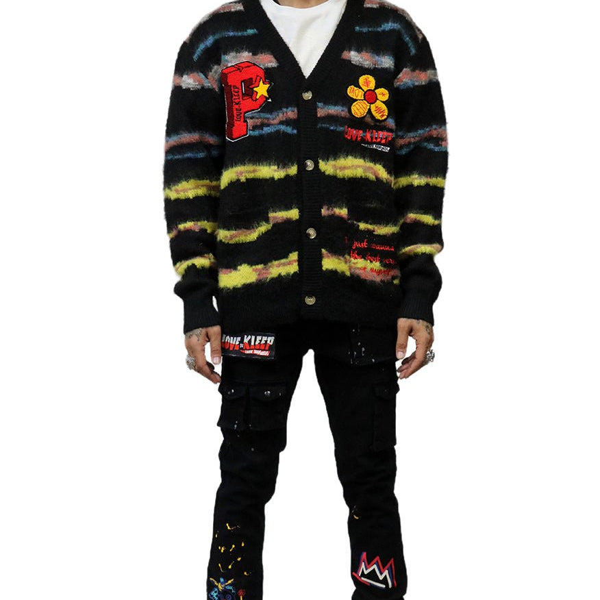 DEWEY Men's premium sweater cardigan with embroidery & patches - Love to KleepMen's CardiganKLEEPLove to Kleep