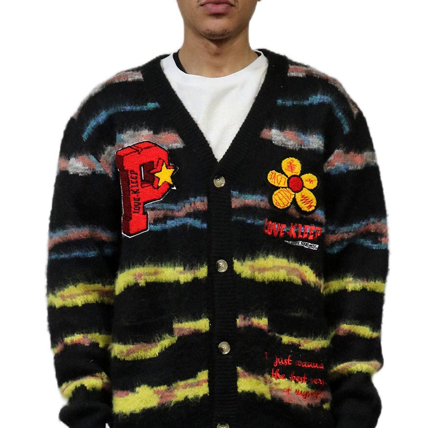 DEWEY Men's premium sweater cardigan with embroidery & patches - Love to KleepMen's CardiganKLEEPLove to Kleep
