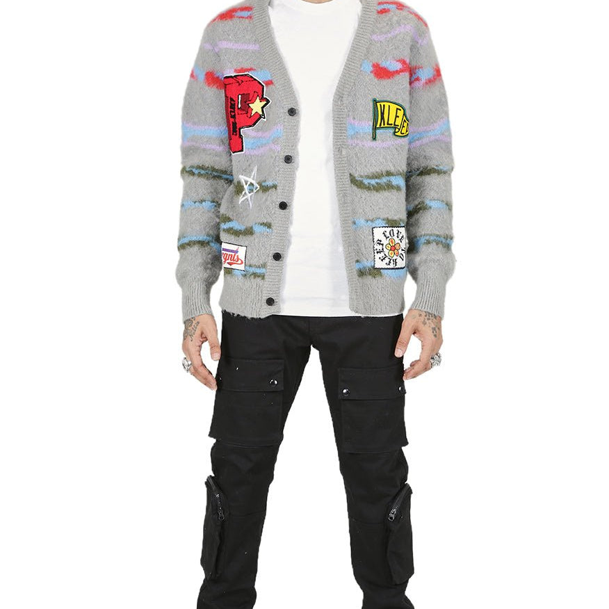 DOUGAL Men's premium sweater cardigan with embroidery & patches - Love to KleepMen's CardiganKLEEPLove to Kleep