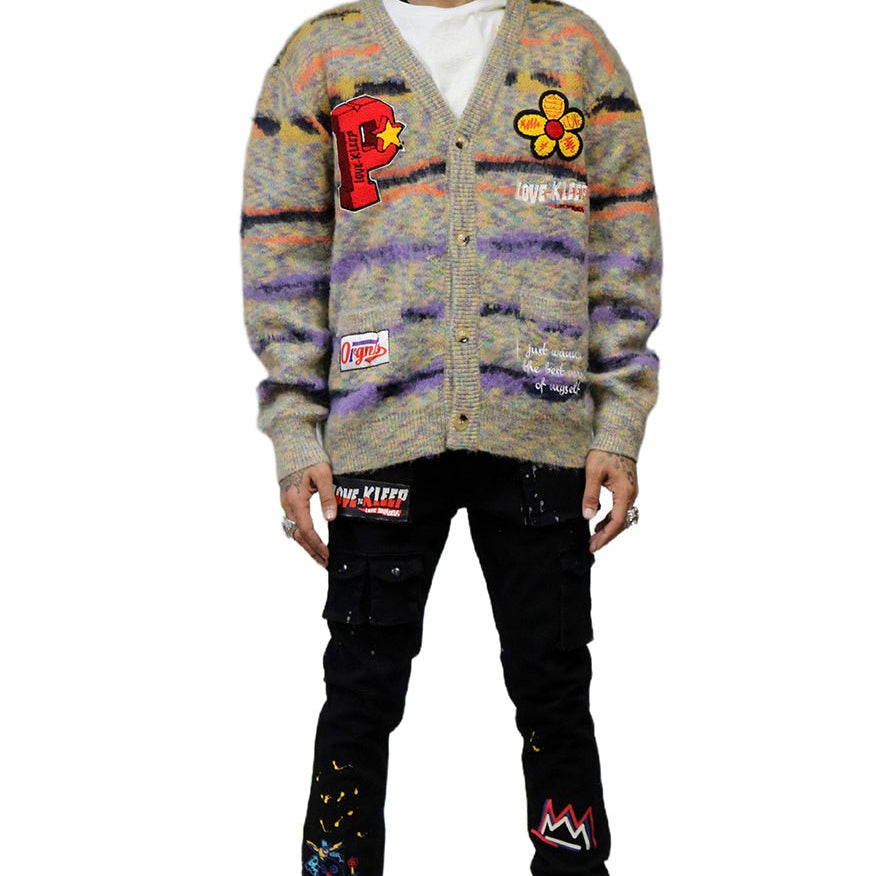MEZZINE Men's premium sweater cardigan with embroidery & patches - Love to KleepMen's CardiganKLEEPLove to Kleep