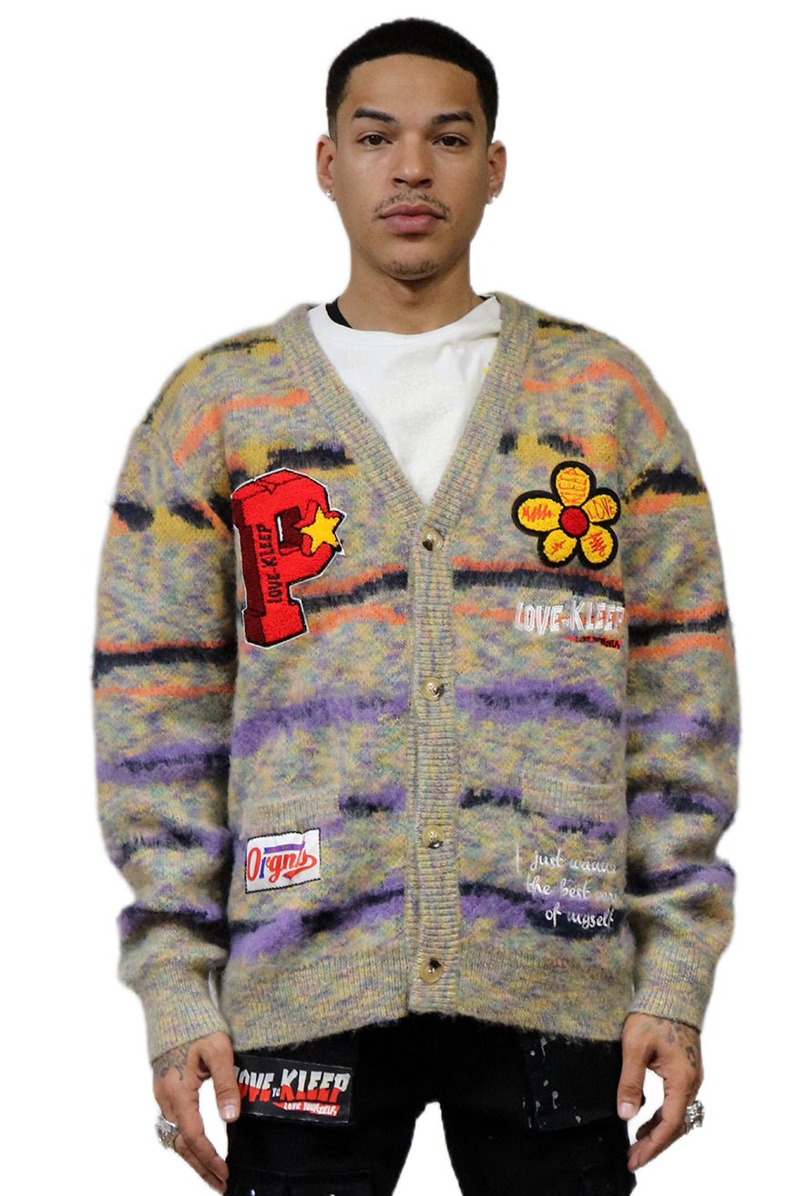 MEZZINE Men's premium sweater cardigan with embroidery & patches - Love to KleepMen's CardiganKLEEPLove to Kleep