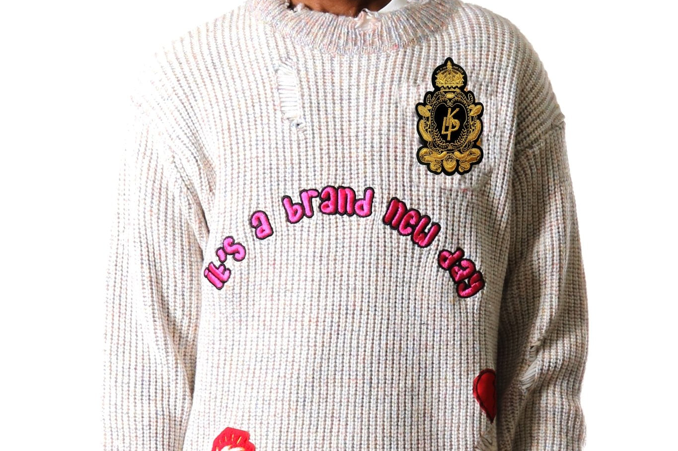 KELVE Heavy Gauge Ripped Knit Sweater with patches - Love to KleepMen's SweaterKLEEPLove to Kleep