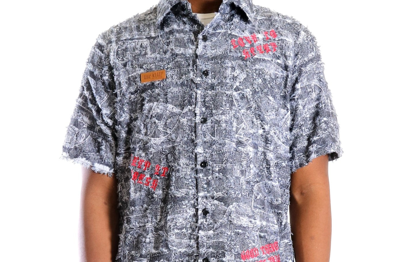 YETI Men's ripped & repaired short sleeve button down shirt - Love to KleepMen's ShirtKLEEPLove to Kleep