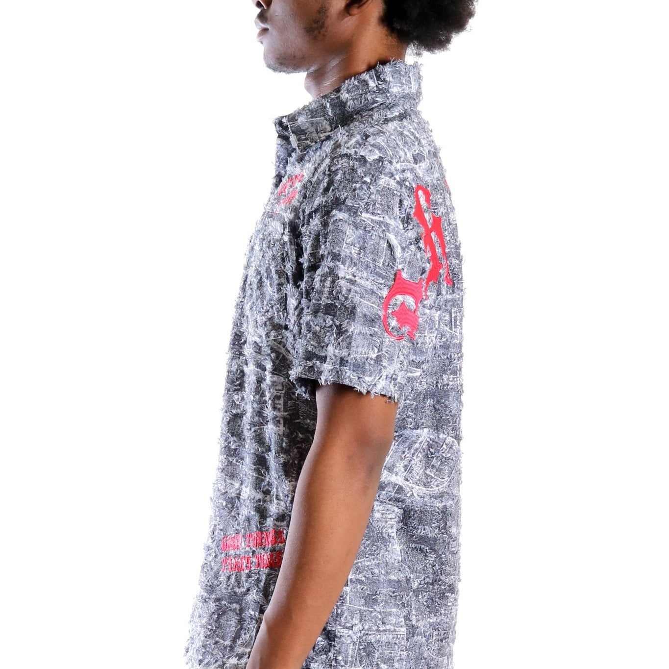 YETI Men's ripped & repaired short sleeve button down shirt - Love to KleepMen's ShirtKLEEPLove to Kleep