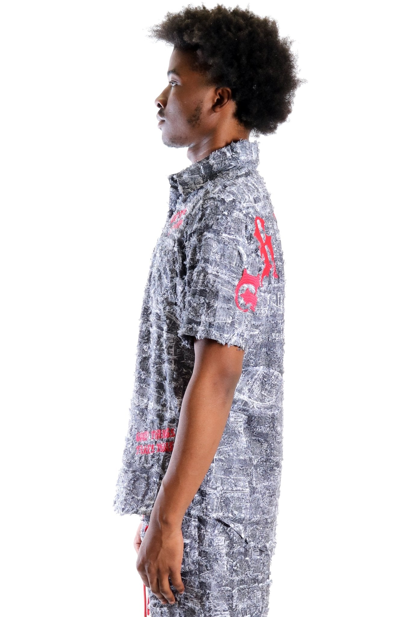 YETI Men's ripped & repaired short sleeve button down shirt - Love to KleepMen's ShirtKLEEPLove to Kleep