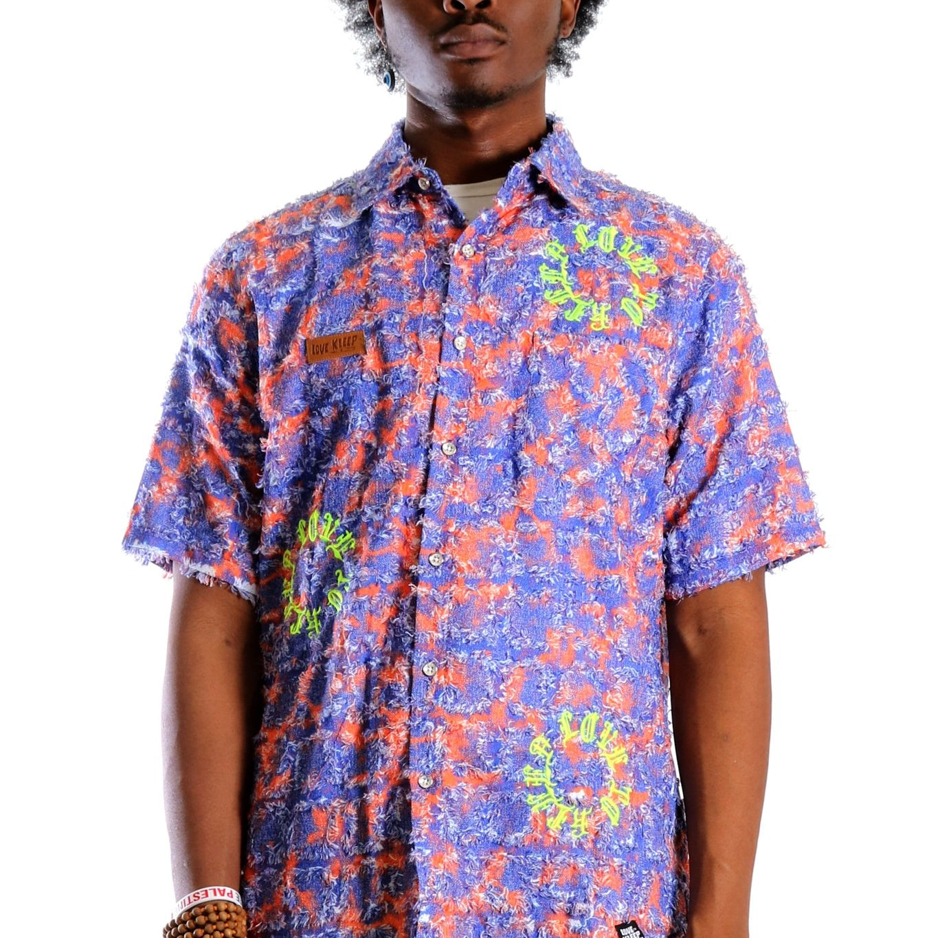 Pello Men's ripped & repaired short sleeve button down shirt - Love to KleepMen's ShirtKLEEPLove to Kleep