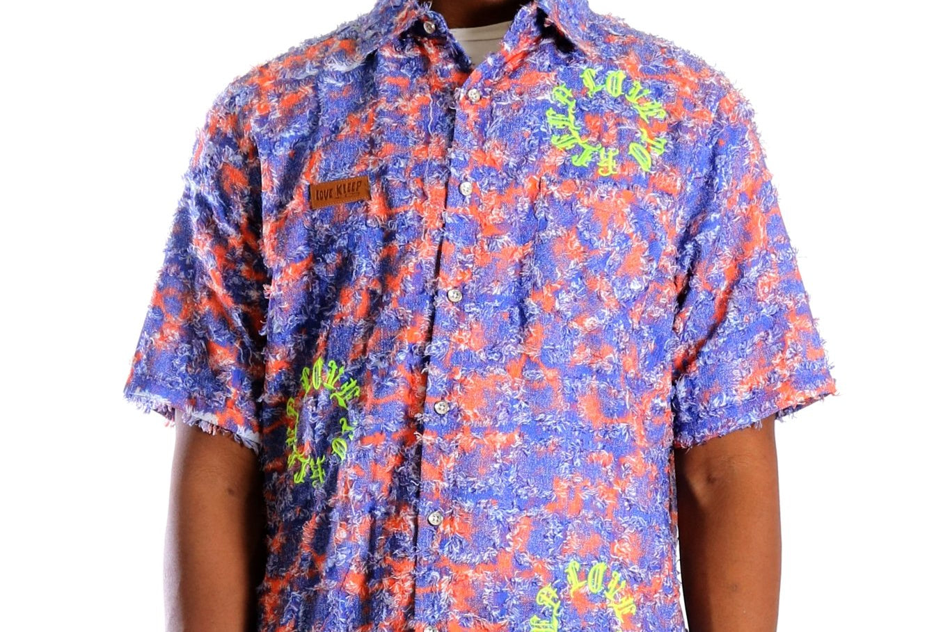 Pello Men's ripped & repaired short sleeve button down shirt - Love to KleepMen's ShirtKLEEPLove to Kleep