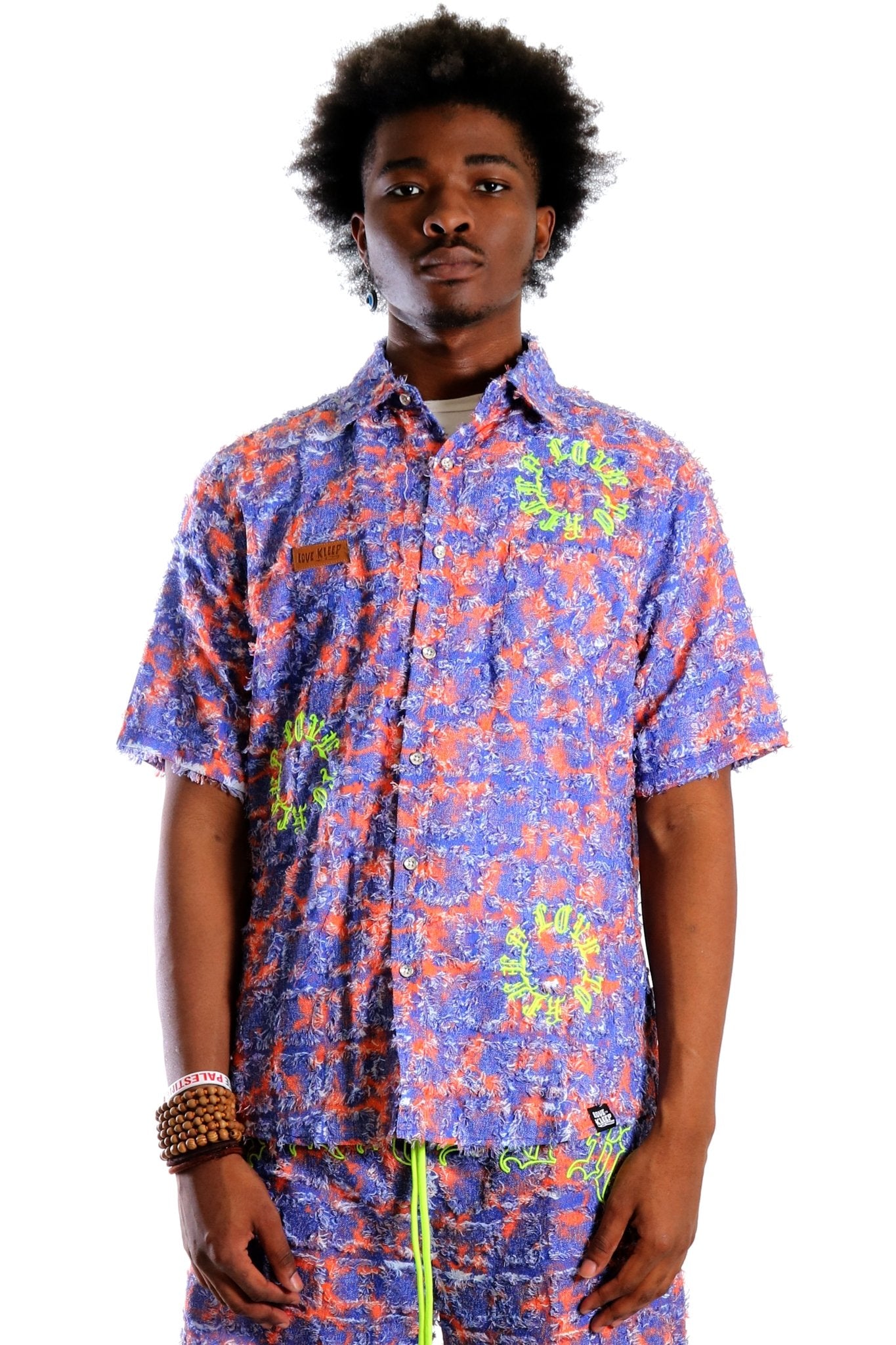 Pello Men's ripped & repaired short sleeve button down shirt - Love to KleepMen's ShirtKLEEPLove to Kleep