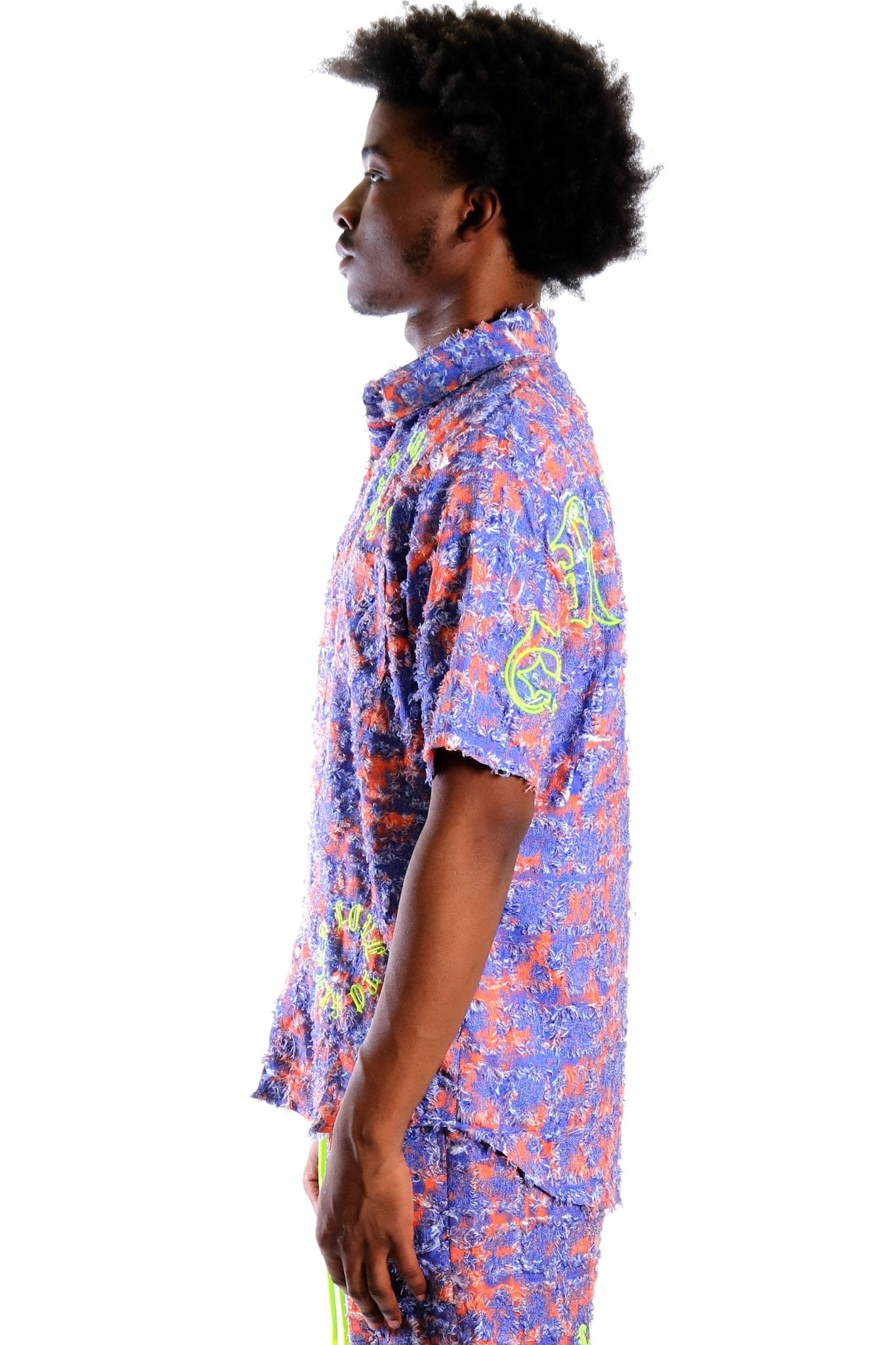 Pello Men's ripped & repaired short sleeve button down shirt - Love to KleepMen's ShirtKLEEPLove to Kleep