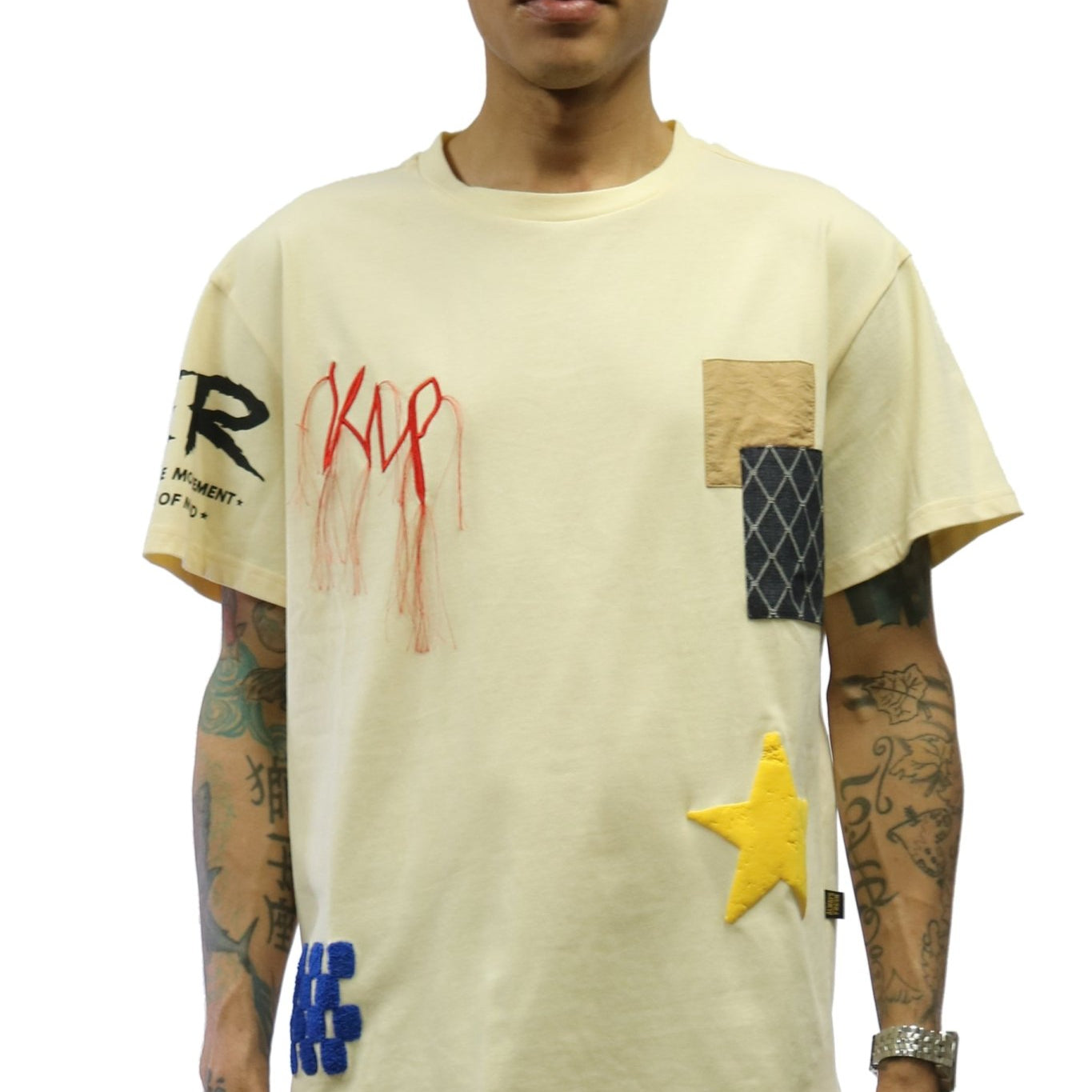 Angora Men's graphic print and patchwork cream cotton short sleeve tee - Love to KleepMen's TeeKLEEPLove to Kleep