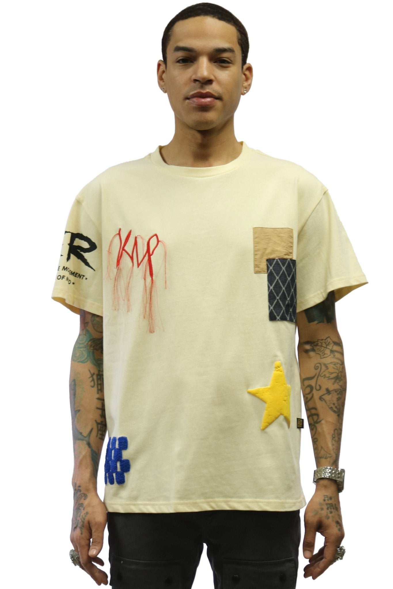 Angora Men's graphic print and patchwork cream cotton short sleeve tee - Love to KleepMen's TeeKLEEPLove to Kleep