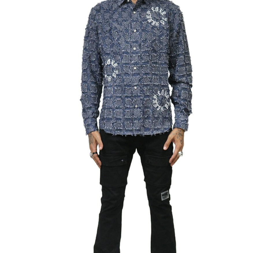 Fumo Men's ripped & repaired button down shirt - Love to KleepMen's ShirtKLEEPLove to Kleep