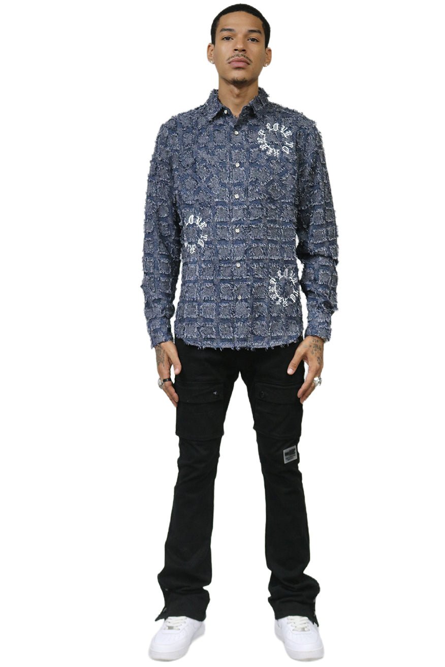 Fumo Men's ripped & repaired button down shirt - Love to KleepMen's ShirtKLEEPLove to Kleep