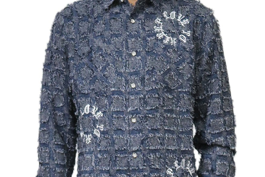 Fumo Men's ripped & repaired button down shirt - Love to KleepMen's ShirtKLEEPLove to Kleep
