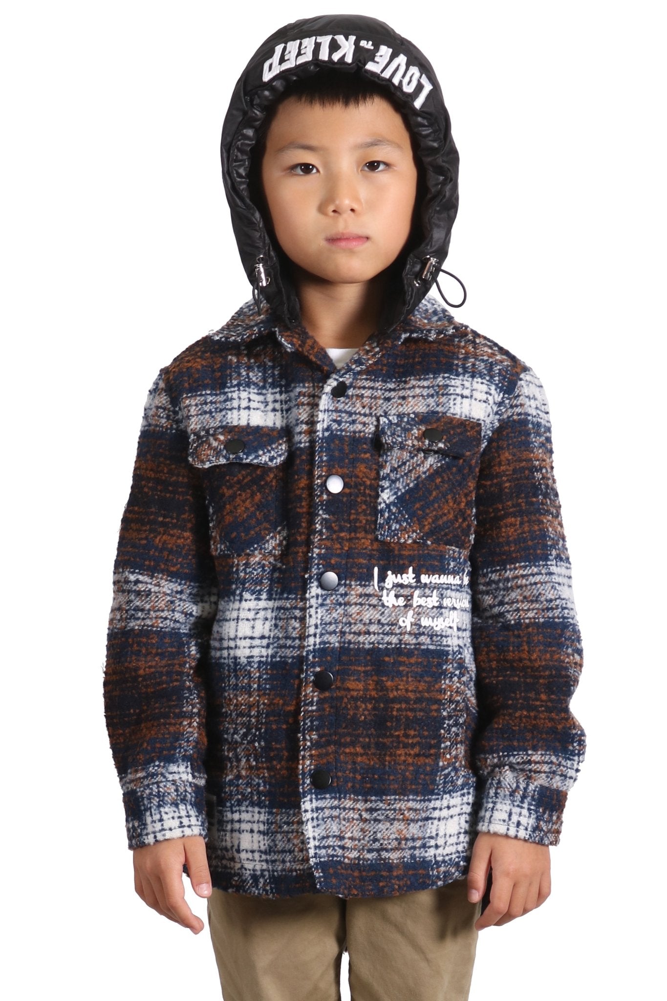 REYNA Kid's Oversize Flannel outer shirket with detachable padded cire hood - Love to KleepKid's JacketKLEEPLove to Kleep