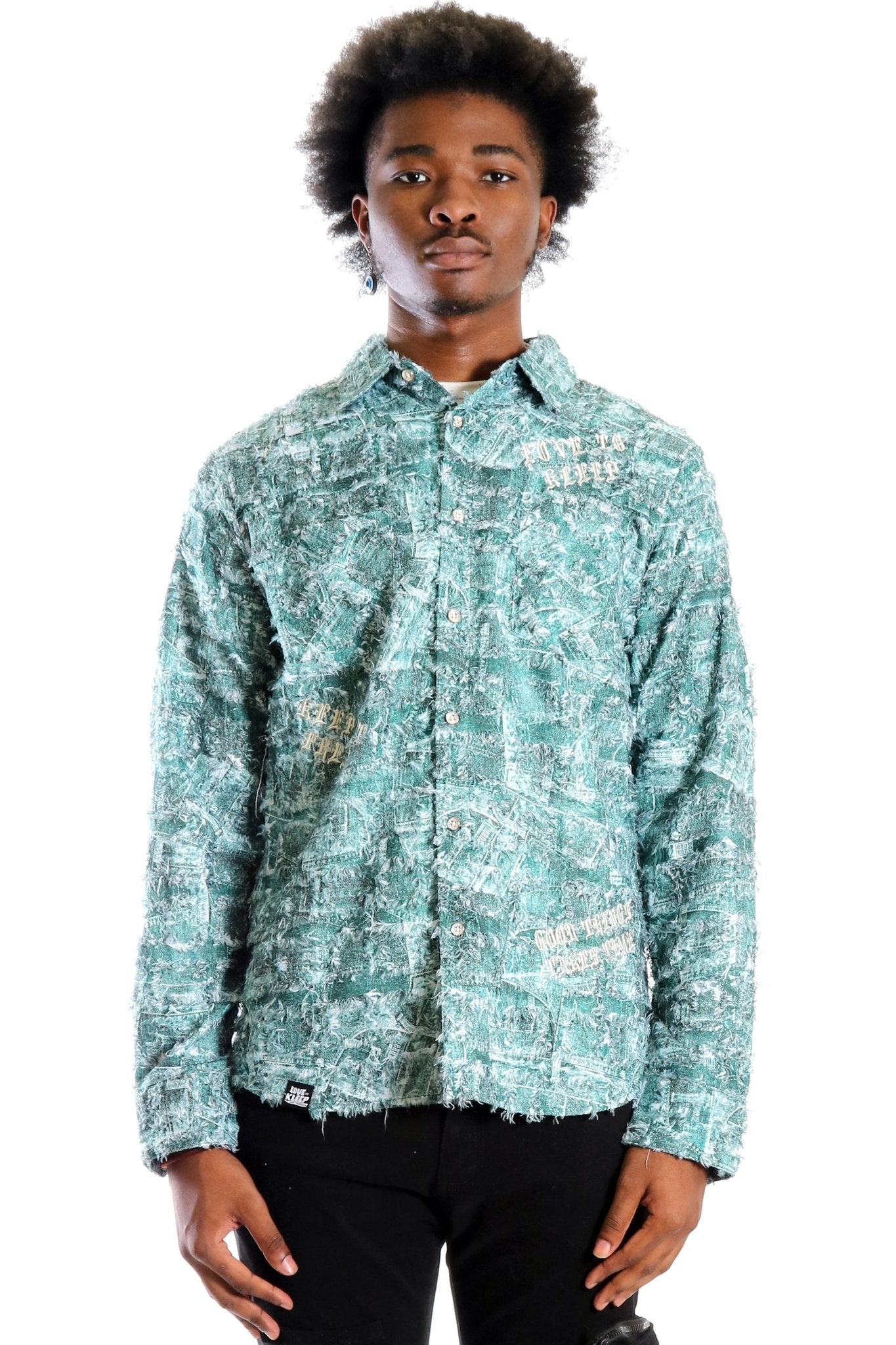 Fisher Men's ripped & repaired button down shirt - Love to KleepMen's ShirtKLEEPLove to Kleep